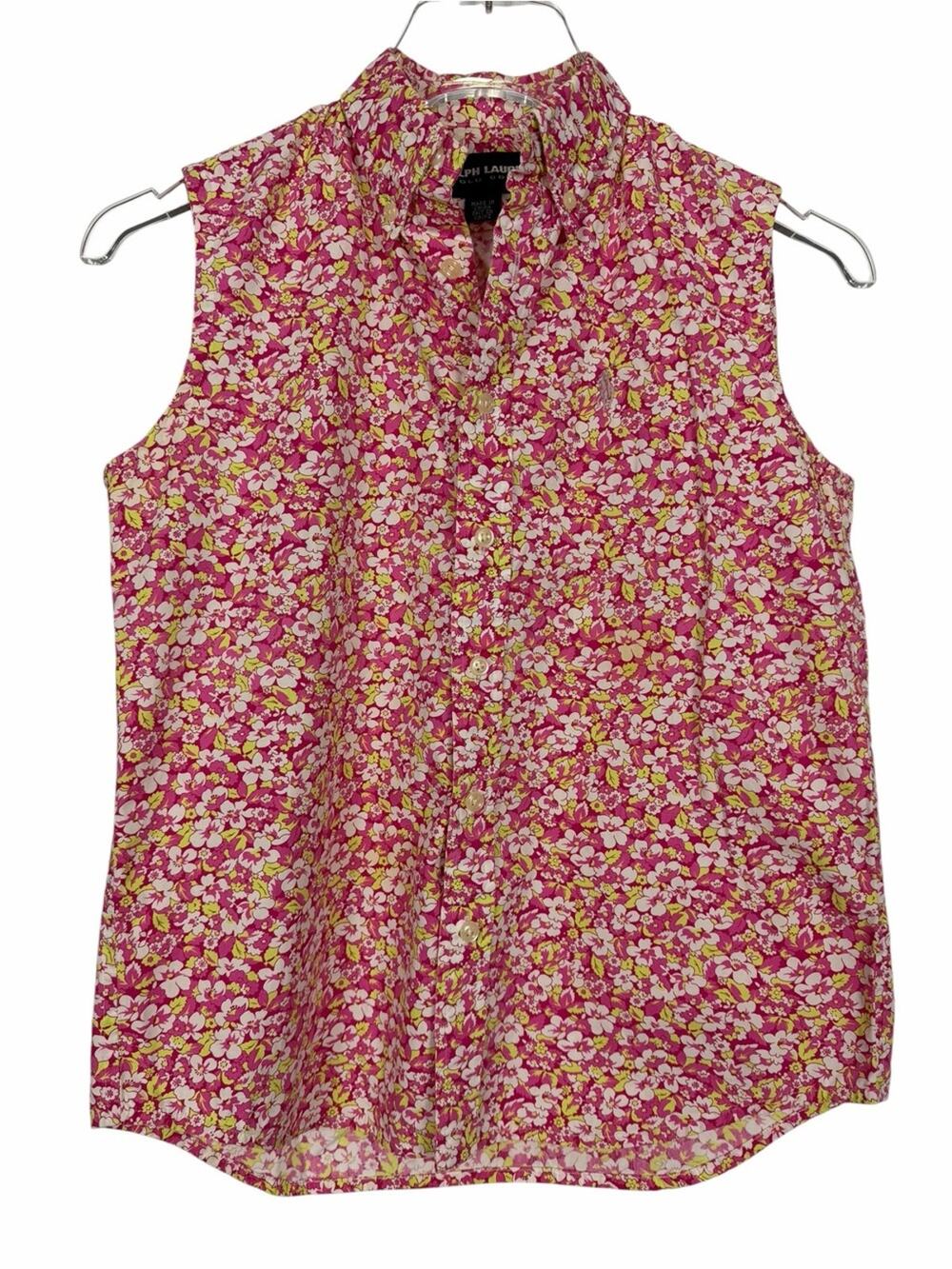 Ralph Lauren Polo Golf Floral Sleeveless Blouse Top 100% Cotton Size 2